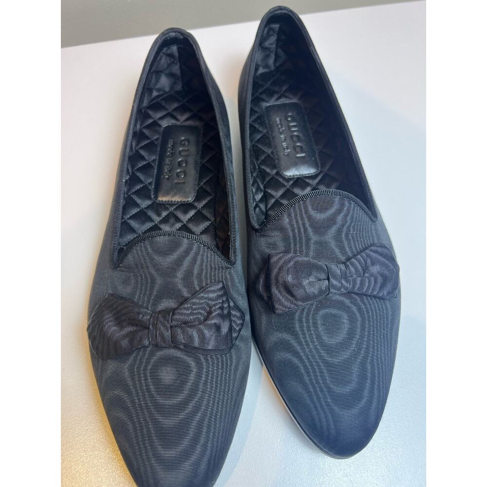 Authentic Men's Gucci Black Silk Grossgrain Bow Pointed Loafers 739937 New $890 - Picture 4 of 12